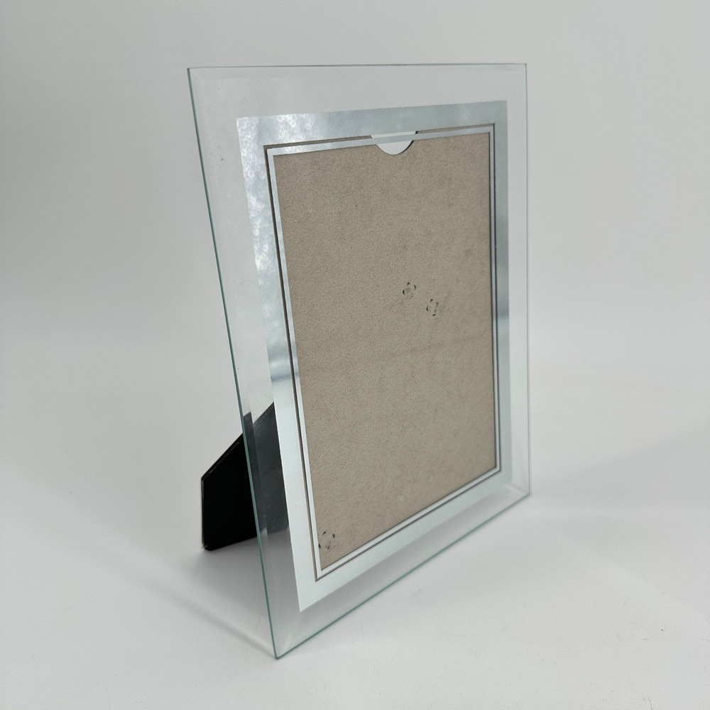 Sitco Modern Glass 5x7 Picture Frame Silver Border Beveled Edge Tabletop Display
